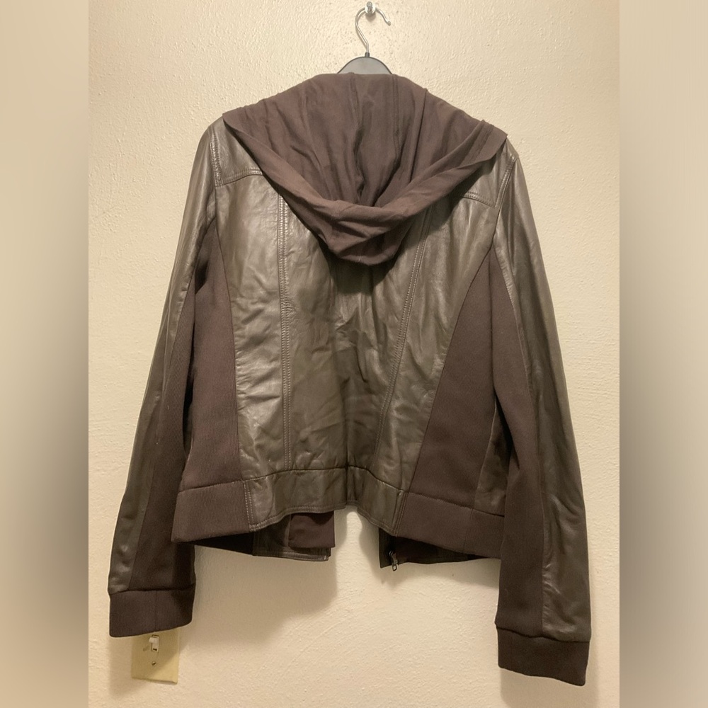 Women’s hooded, leather jacket, brown bomber jacket, - Picture 4 of 12